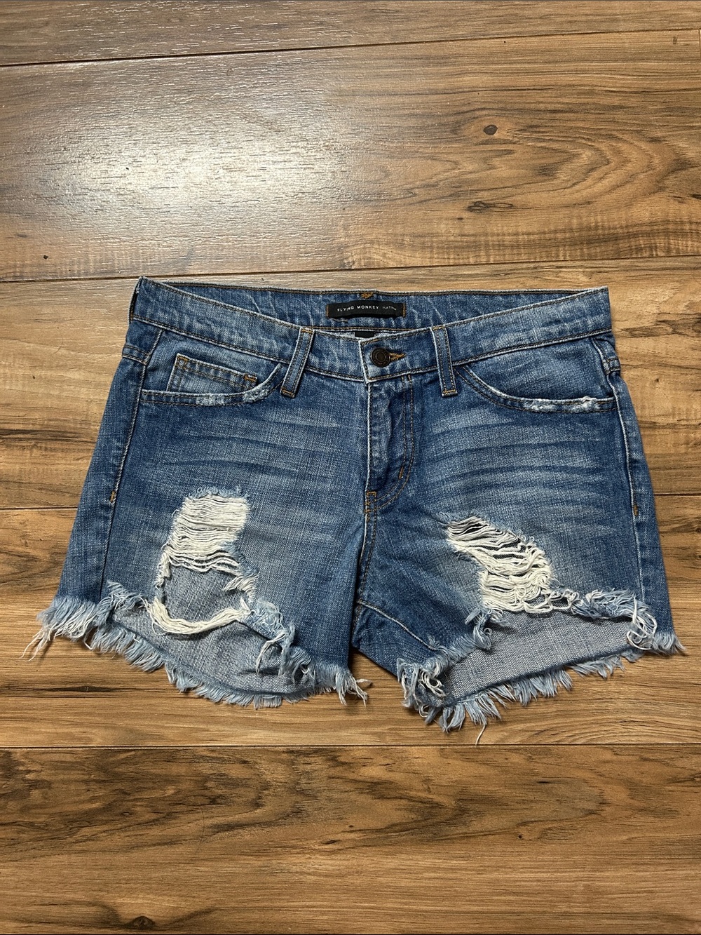 Flying Monkey Distressed Blue Denim Cutoff Shorts Sz 25